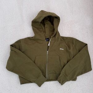 Olive Green Hoodie with Peace Embroidery